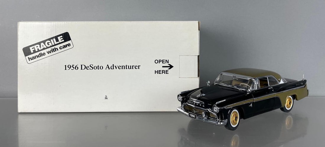 Danbury Mint 1956 DeSoto Adventurer Die-Cast Car: 1/24 scale, black / gold, original packaging