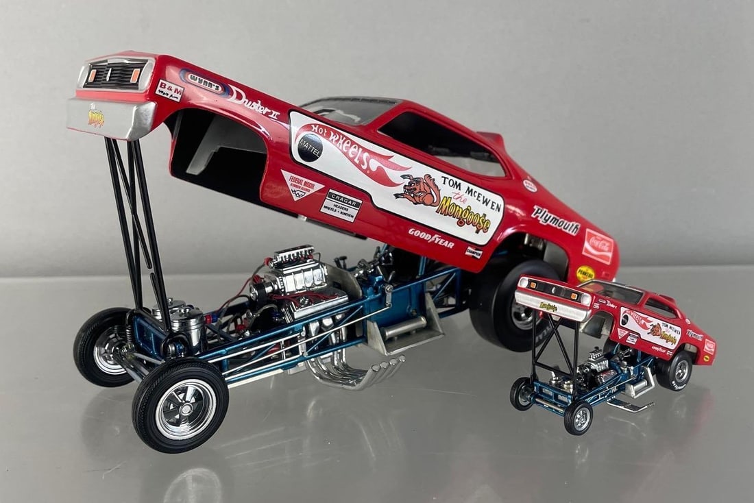 Hot Wheels Legends Tom "The Mongoose" McEwen's 1970 Plymouth Duster Die-Cast Funny Cars: 1/24 and 1/64 scale