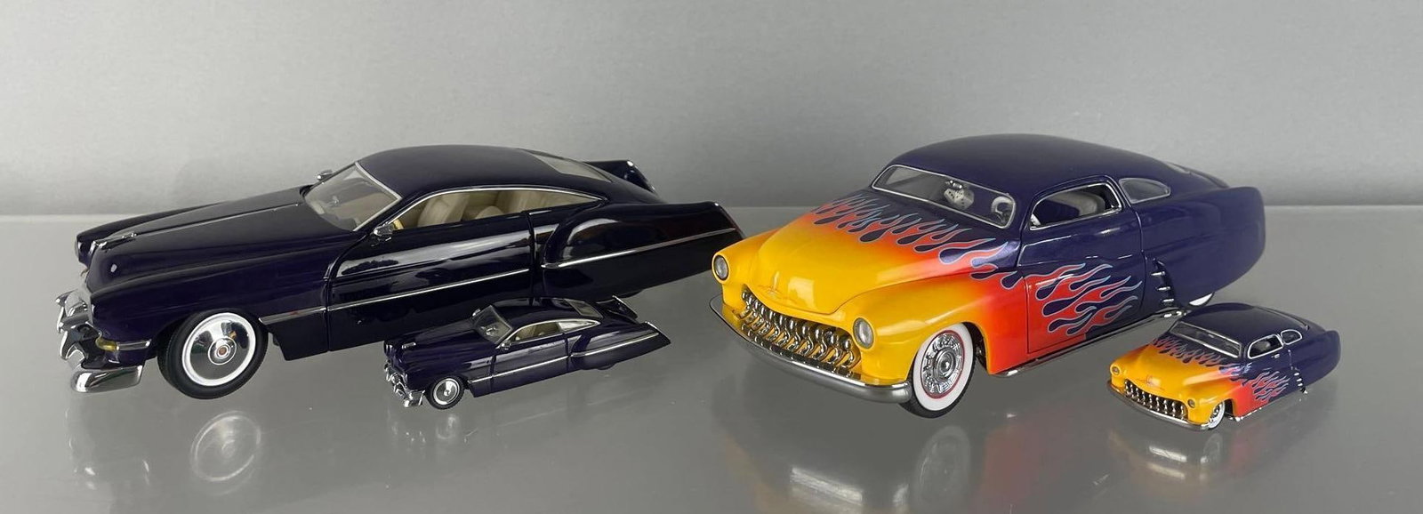 Group of 2 Hot Wheels Legends Die-Cast Car Sets: Includes Cadzilla, 49 merc , 1/64 and 1/24 scales