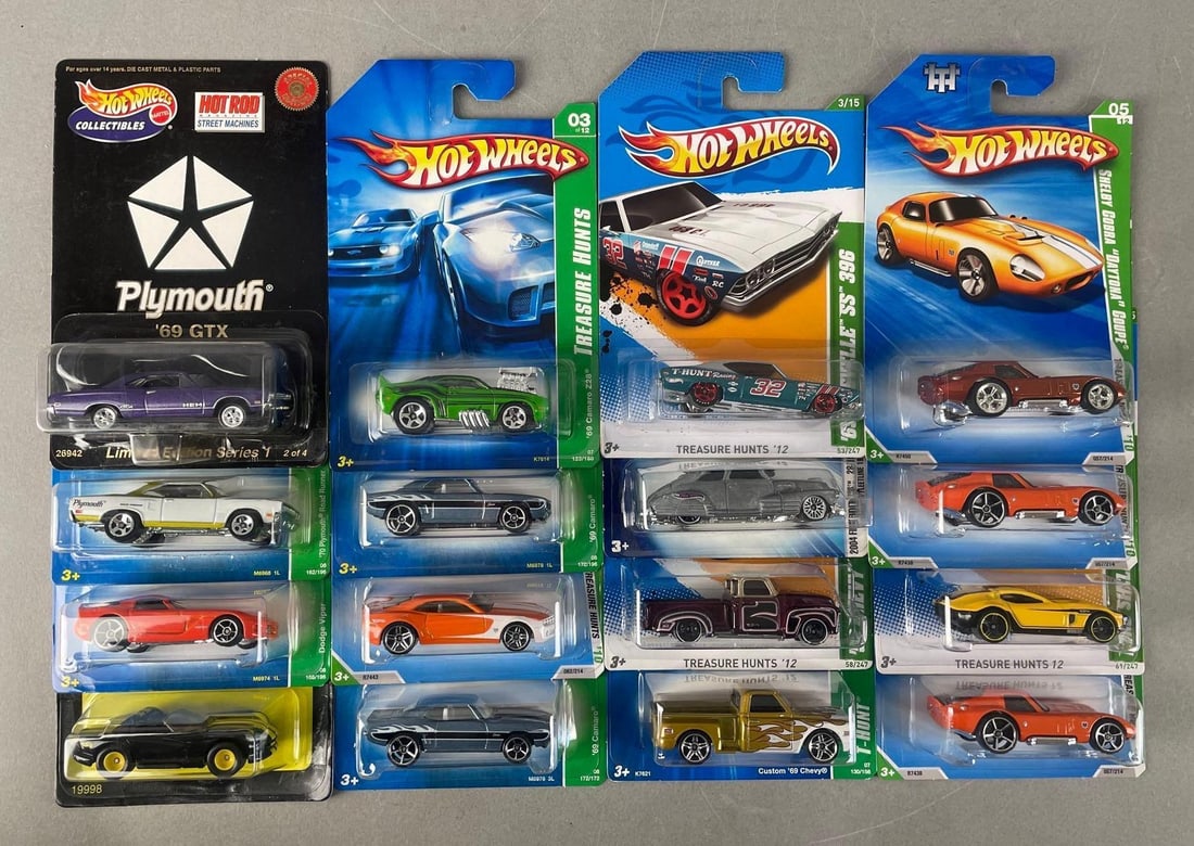 Group of Mattel Hot Wheels Die-Cast Cars: Includes treasure hunt, hot rod magazine