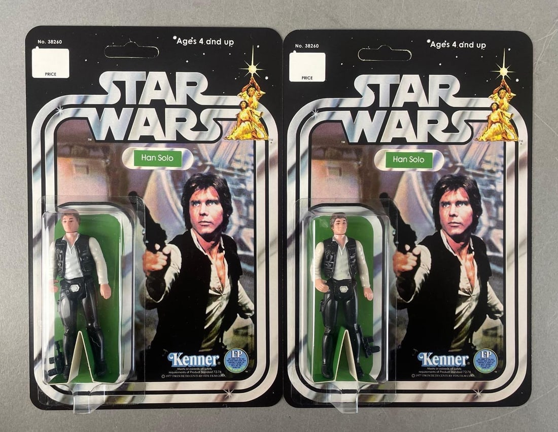 Group of 2 Kenner Star Wars Han Solo Action Figures in Reproduction Packaging: reproduction packages