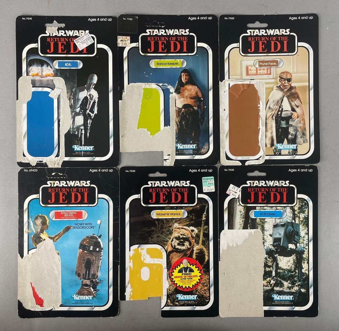 Group of 2 Kenner Star Wars Return of the Jedi Action Figure Card Backs: Includes R2-D2, wicket w warrick, 8D8