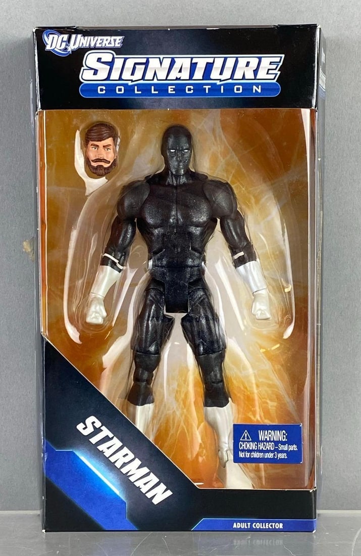 2012 Mattel DC Universe Signature Collection Starman Figure: Like new in original packaging. Packaging measures H 8 1/2 x W 2 1/2 x L 5 inches.