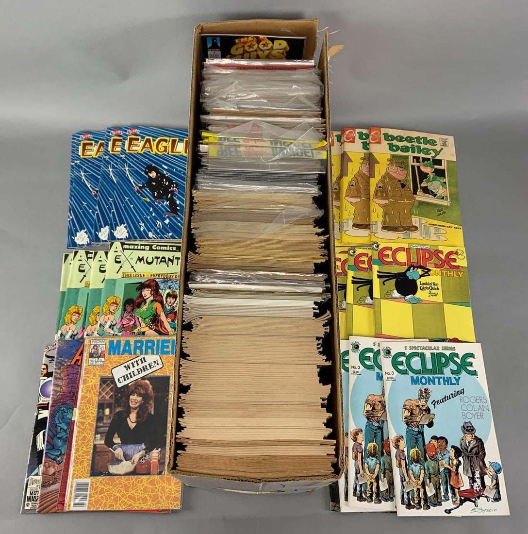 Long Box of Approximately 200 Comic Books: Includes Various Independent Publishers and Titles. Charlton, Eclipes, Married with Children, and More. Circa 1990's and Up