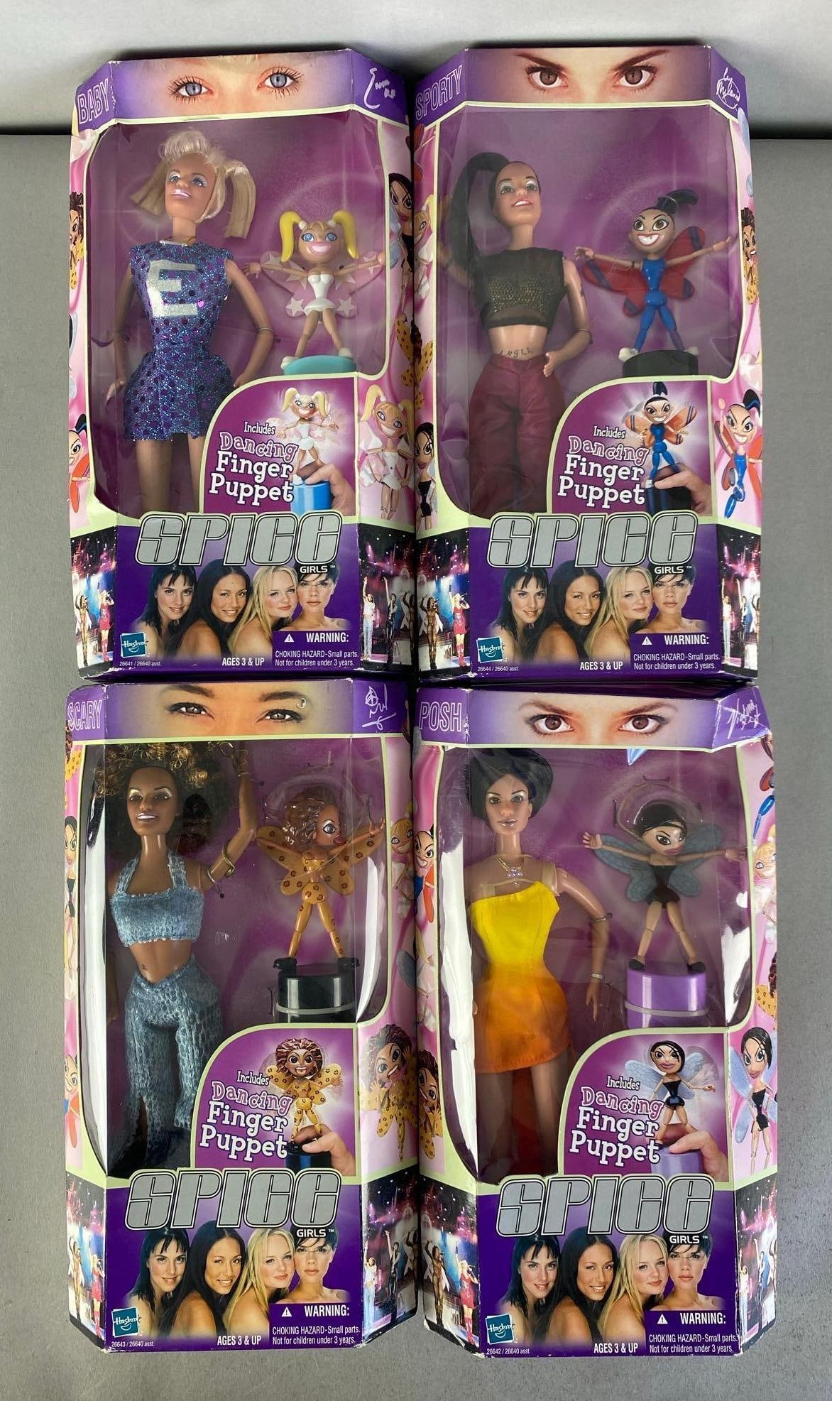 Group of 4 Hasbro Spice Girls Fashion Dolls: Includes all 4, Shelf wear shown, each doll measures 10? H