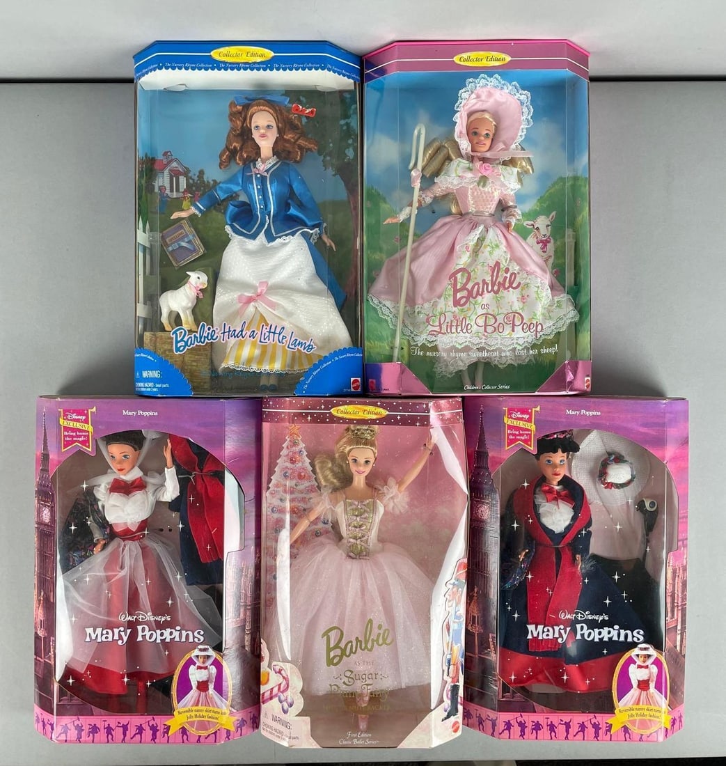 Group of Mattel Disney Barbie Fashion Dolls and More: Includes Mary poppins, little Bo peep, sugar plum fairy