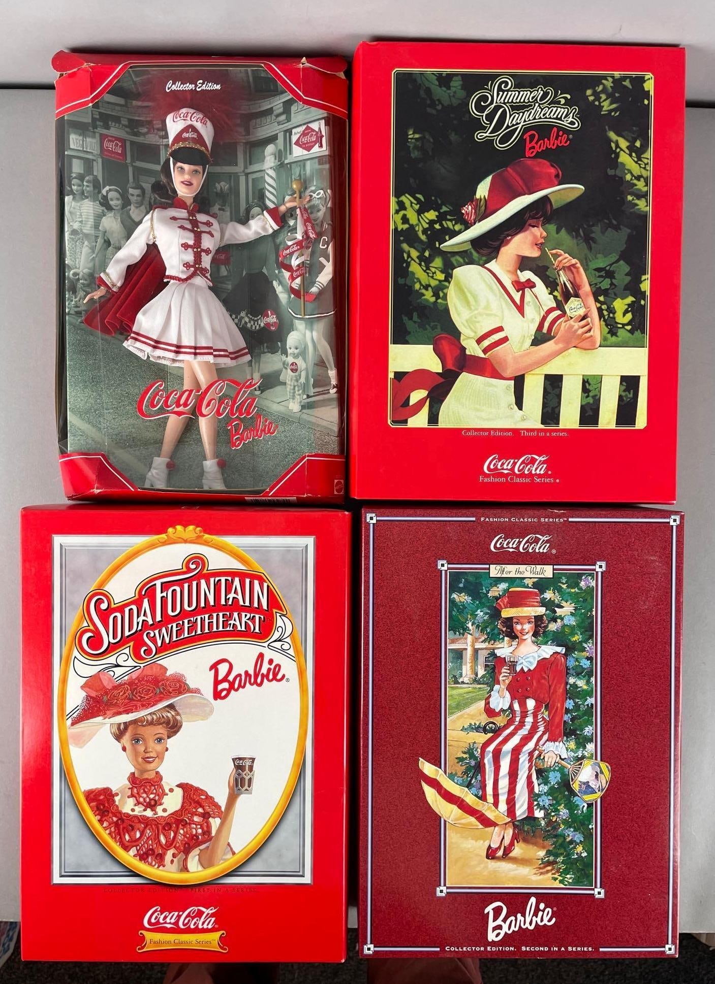 Group of Mattel Coca-Cola Barbie Fashion Dolls: Collector edition, original packaging