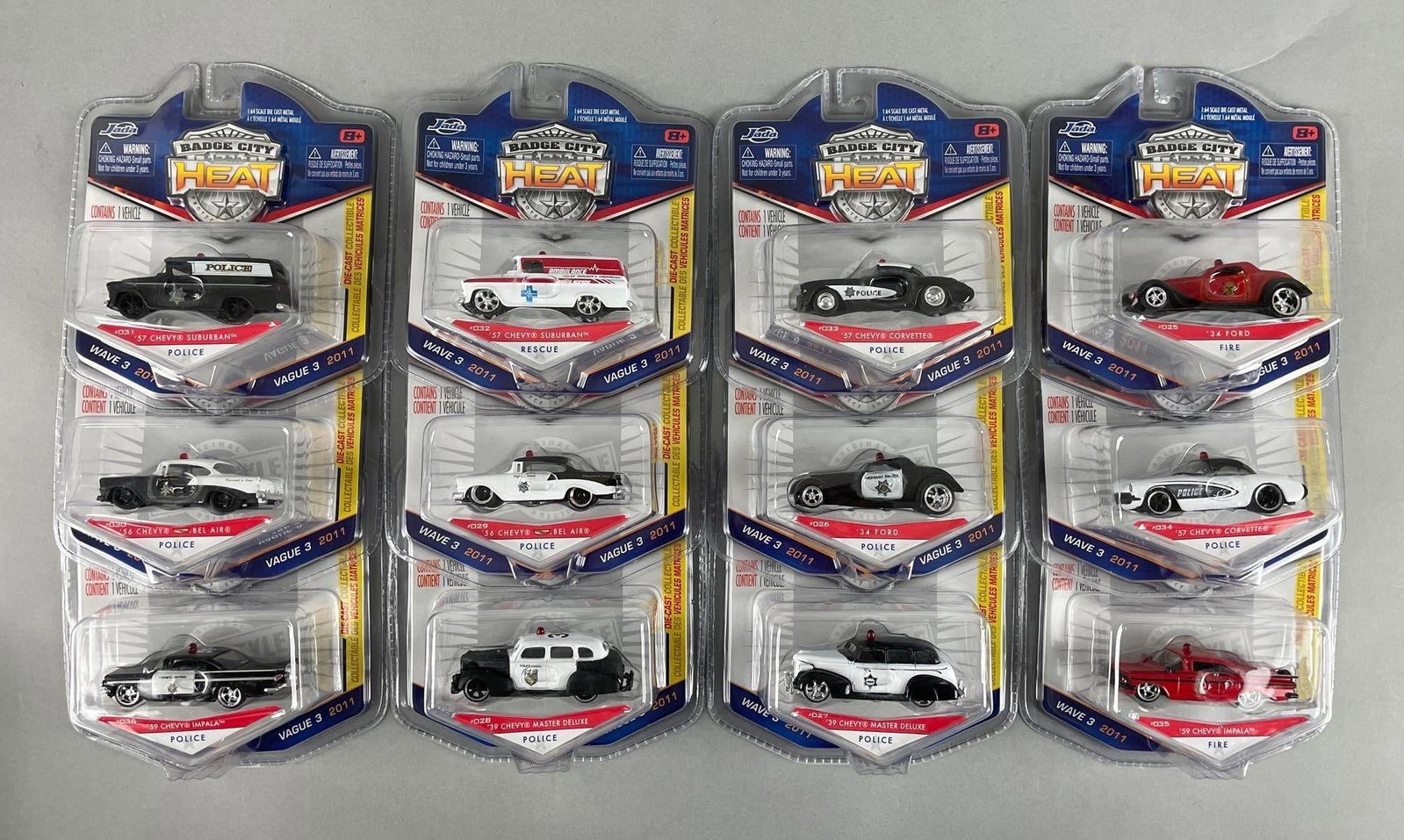 Group of Jada Badge City Heat Die-Cast Vehicles: 1/64 scale, original packaging