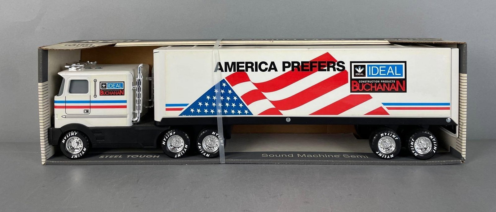 Nylint Pressed Steel Sound Machine Semi Truck and Trailer: Working sound, box measures 6" x 20 3/4" x 4"