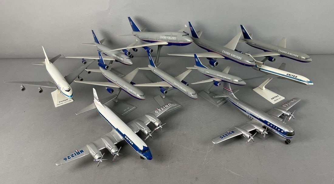 Group of United Airlines Plastic Airplane Models with Stands (1 of 3)