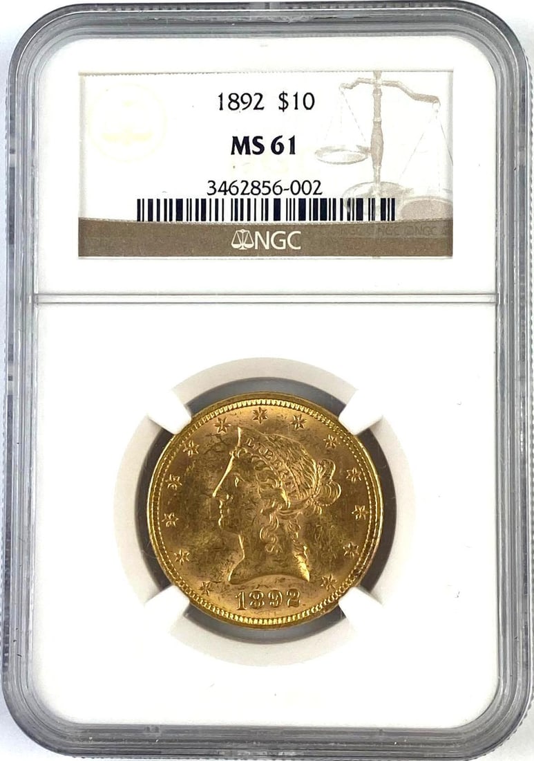1892 $10 US Liberty Head Gold Coin NGC MS61: 1892 $10 US Liberty Head Gold Coin NGC MS61