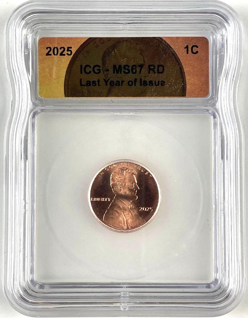 2025 US 1C Lincoln Penny ICG MS67 RD: Last Year of Issue