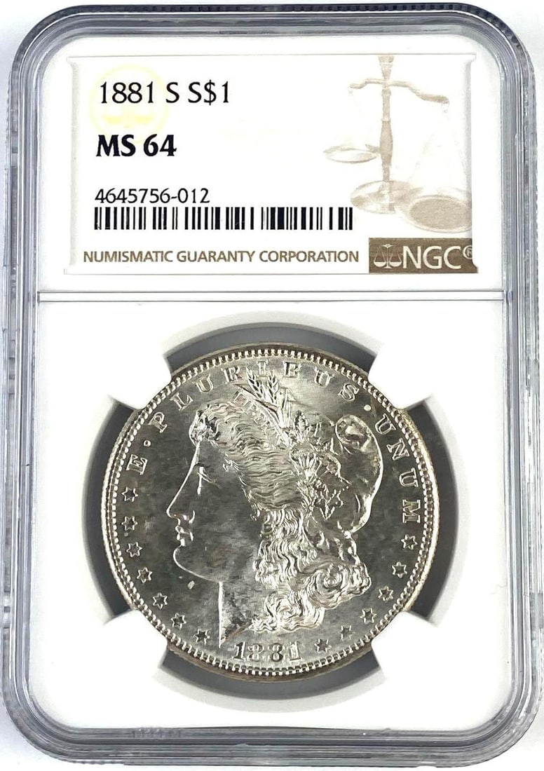 1881 S US Morgan Silver Dollar NGC MS64: 1881 S US Morgan Silver Dollar NGC MS64