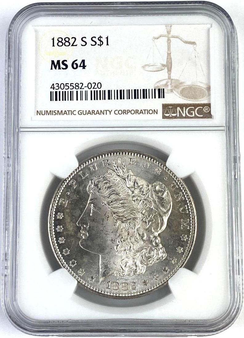 1882 S US Morgan Silver Dollar NGC MS64: 1882 S US Morgan Silver Dollar NGC MS64