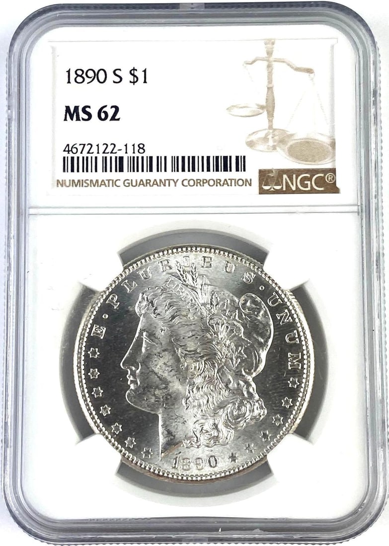 1890 S US Morgan Silver Dollar NGC MS62: 1890 S US Morgan Silver Dollar NGC MS62