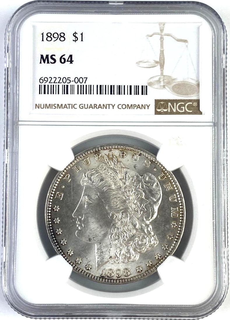 1898 US Morgan Silver Dollar NGC MS64: 1898 US Morgan Silver Dollar NGC MS64