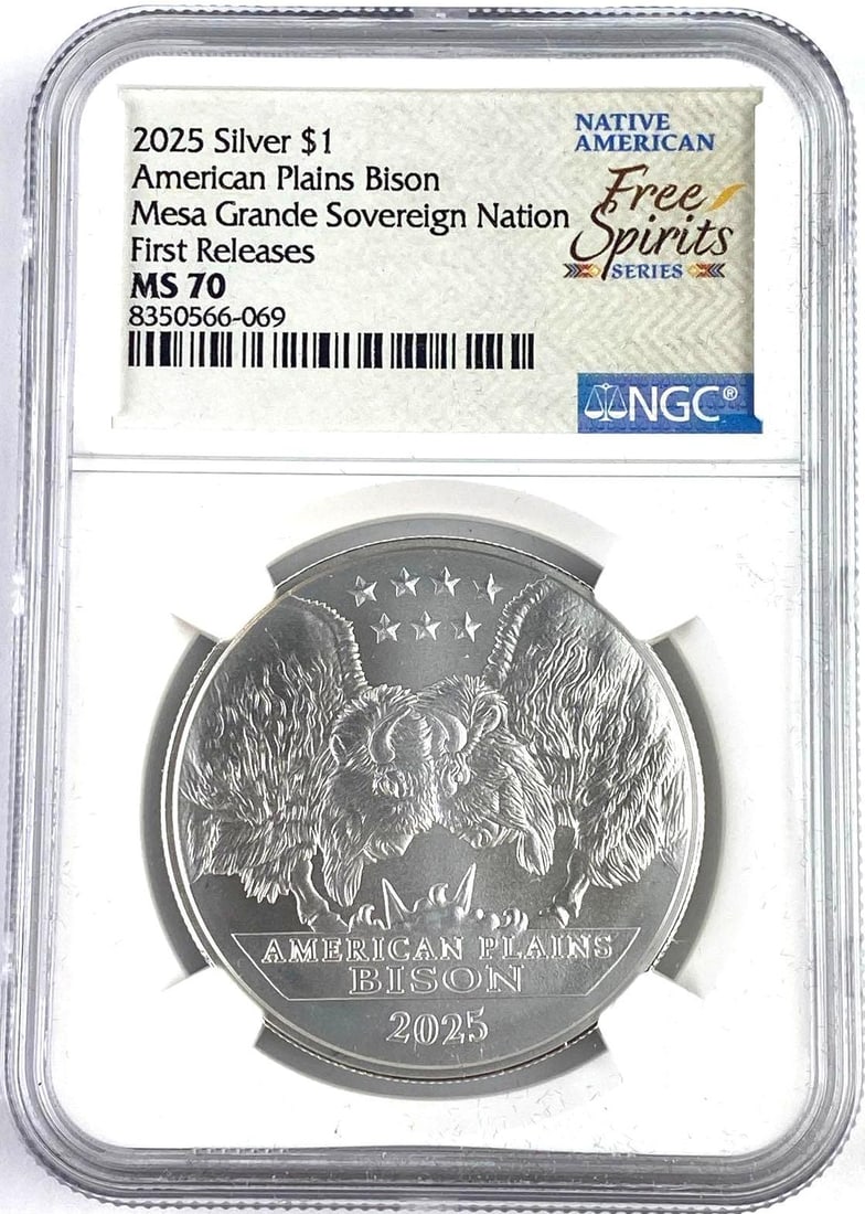 2025 American Plains Bison 1 Oz .999 Silver Round NGC MS70: Mesa Grande Sovereign Nation Forst Releases. Native American Free Spirit Series