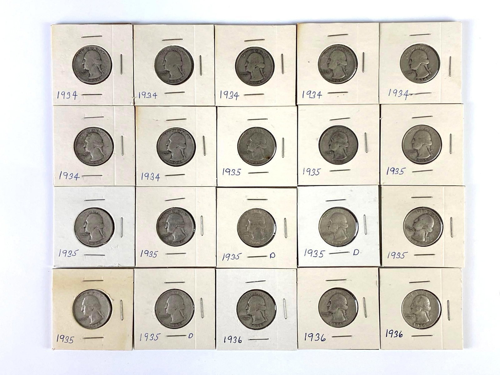 Group of (20) 1934-1936 US Washington Quarters (1 of 2)