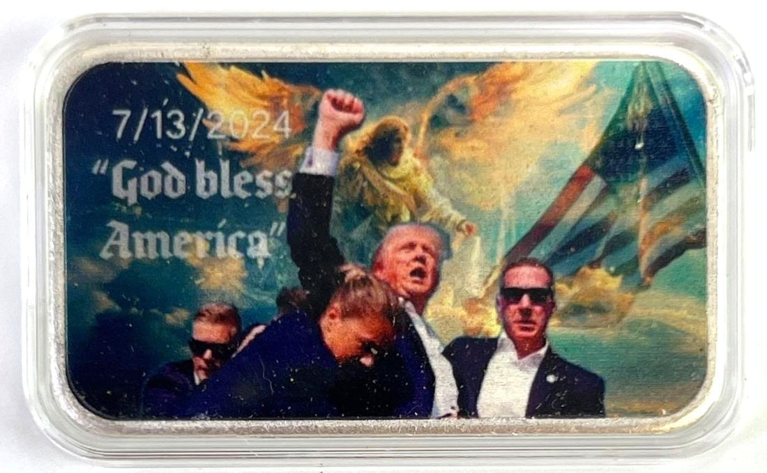 RARE MAGA Assassination Attempt July 13th Colorized 1 oz .999 Fine Silver Bar in Cap with COA: RARE MAGA Assassination Attempt July 13th Colorized 1 oz .999 Fine Silver Bar in Cap with COA
