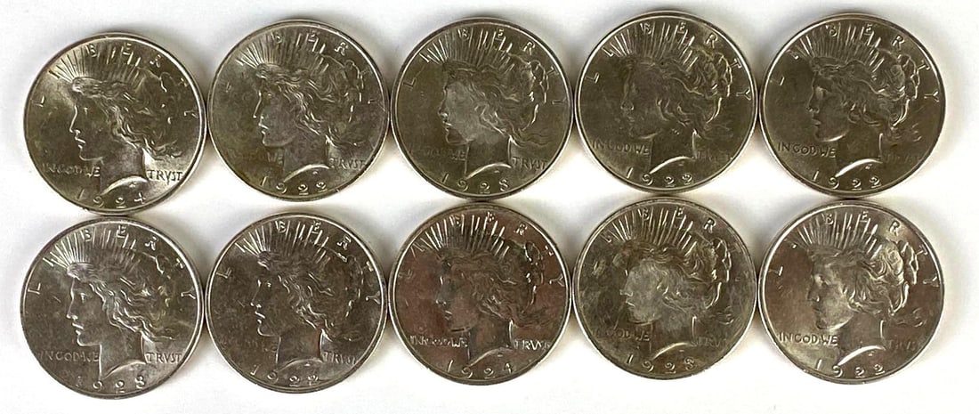 Group of (10) 1922-1924 US Peace Silver Dollars (1 of 2)
