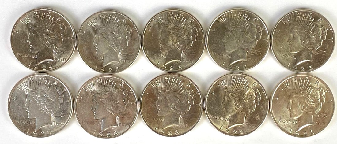 Group of (10) 1922-1925 US Peace Silver Dollars (1 of 2)