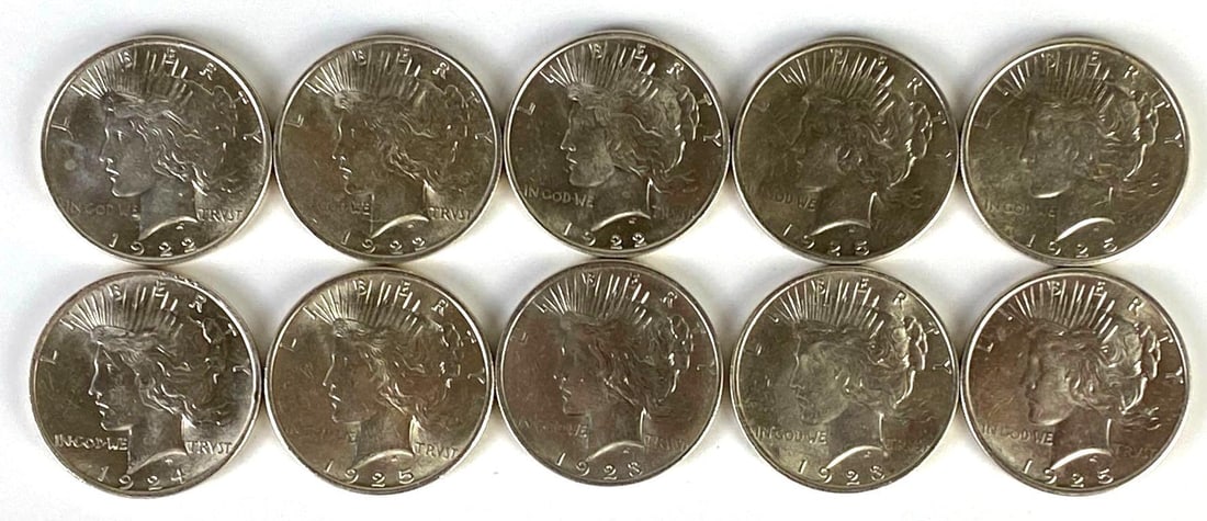Group of (10) 1922-1925 US Peace Silver Dollars (1 of 2)