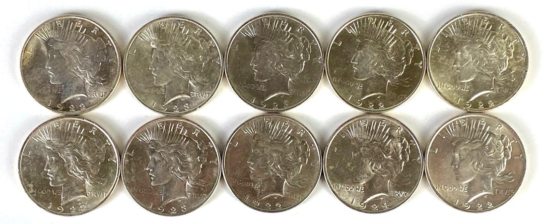 Group of (10) 1922-1924 US Peace Silver Dollars (1 of 2)