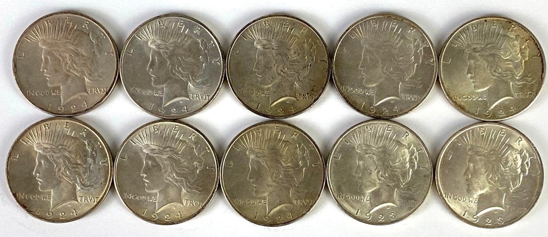 Group of (10) 1923-1924 US Peace Silver Dollars (1 of 2)