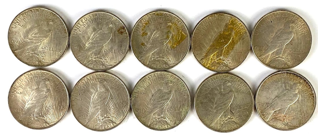 Group of (10) 1920s US Peace Silver Dollars: Includes 1922, 1925, and 1928.