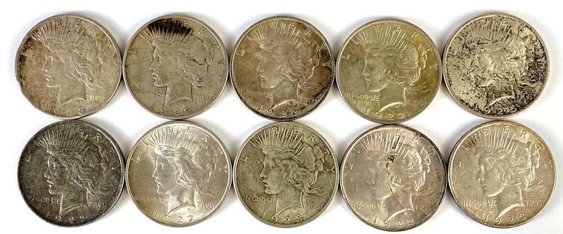 Group of (10) 1920s US Peace Silver Dollars (1 of 2)