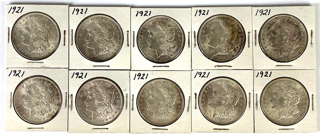 Group of (10) 1921 US Morgan Silver Dollars (1 of 2)