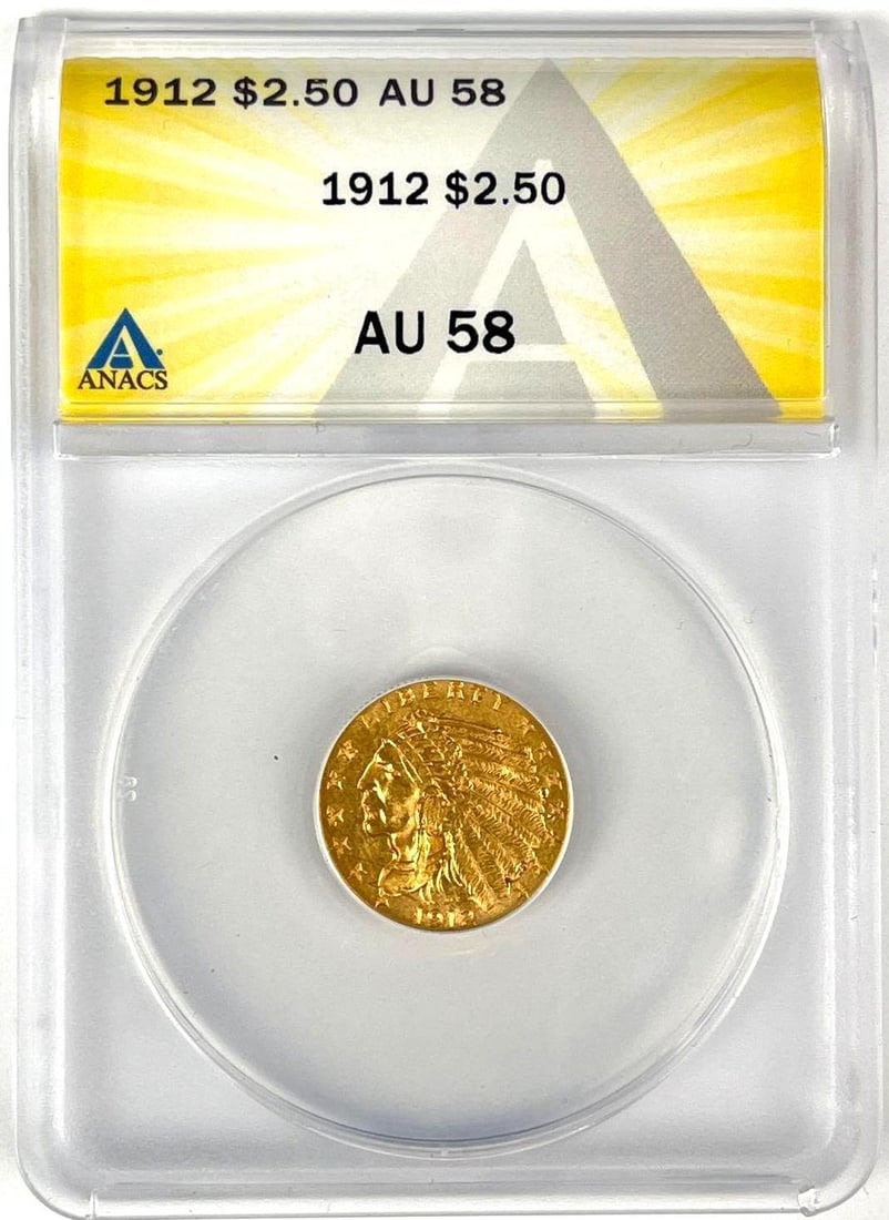 1912 US $2.50 Indian Head Gold Coin ANACS AU 58 (1 of 2)