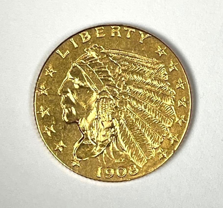 1908 US $2.50 Indian Head Gold Coin: 1908 US $2.50 Indian Head Gold Coin