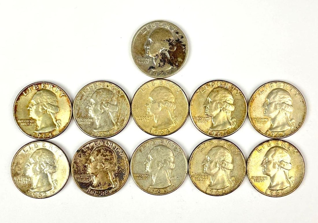 Group of 11 US Washington Silver Quarters (1 of 2)