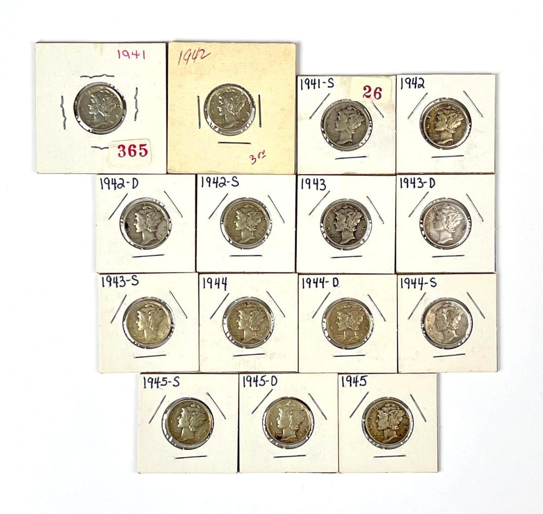 Group of 15 US Mercury 90% Silver Dimes (1 of 2)