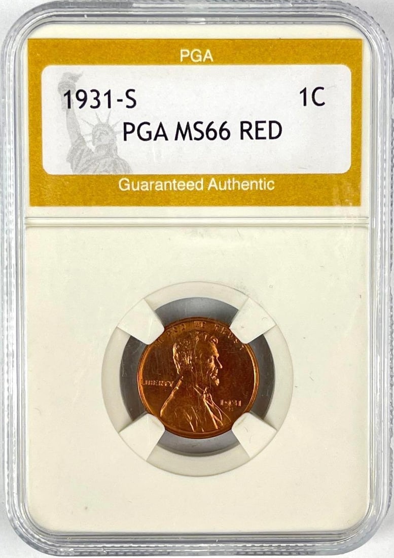 1931 US Lincoln Head Wheat Cent PGA MS66 Red (1 of 2)
