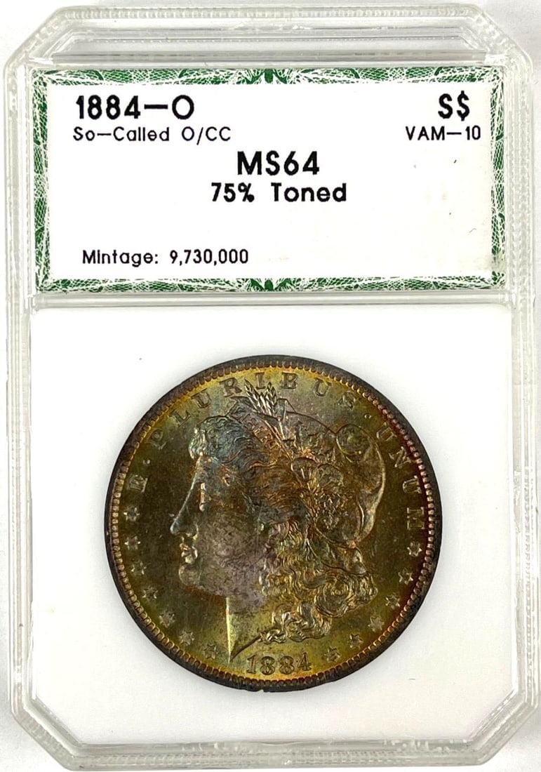 1884 O US Morgan Silver Dollar PCI MS64: 75% Toned, So Called O/CC