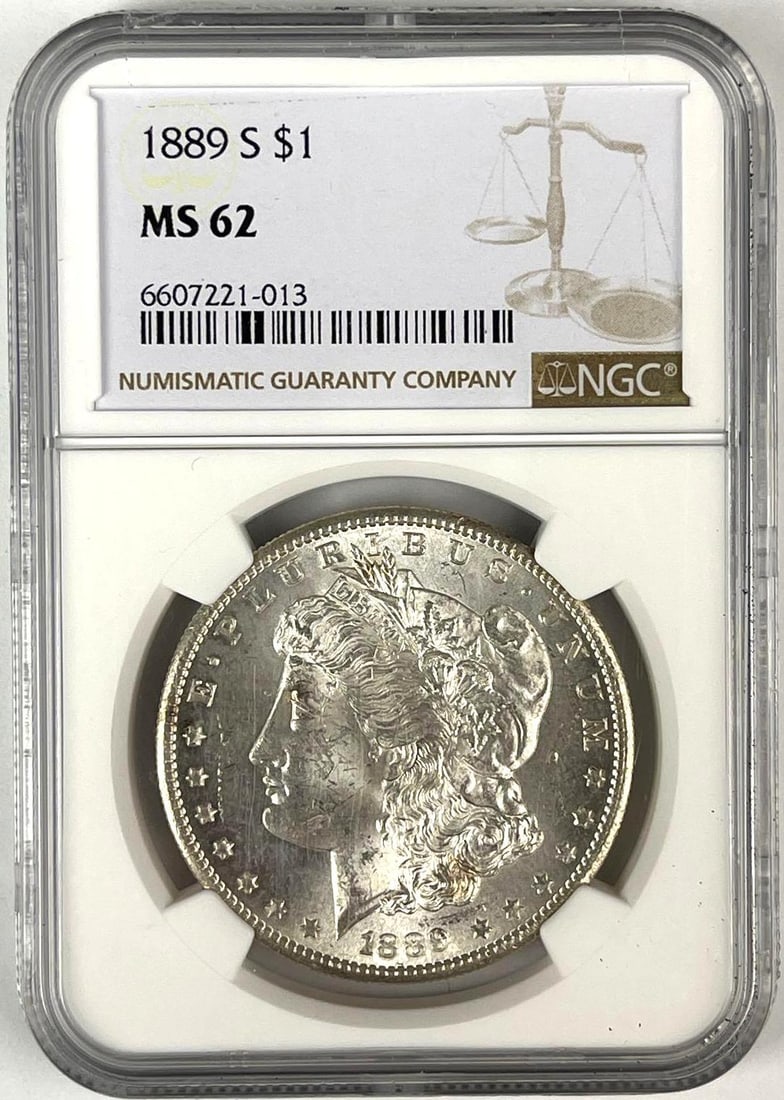 1889 S US Morgan Silver Dollar NGC MS62: 1889 S US Morgan Silver Dollar NGC MS62