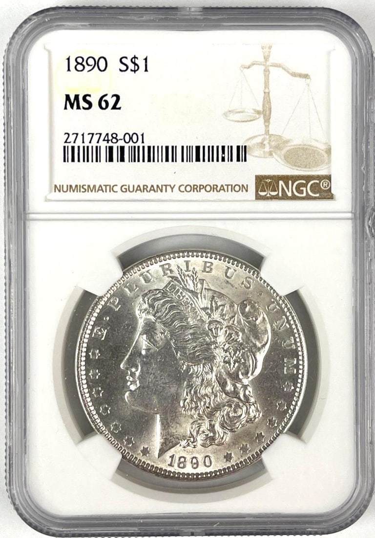 1890 US Morgan Silver Dollar NGC MS62: 1890 US Morgan Silver Dollar NGC MS62