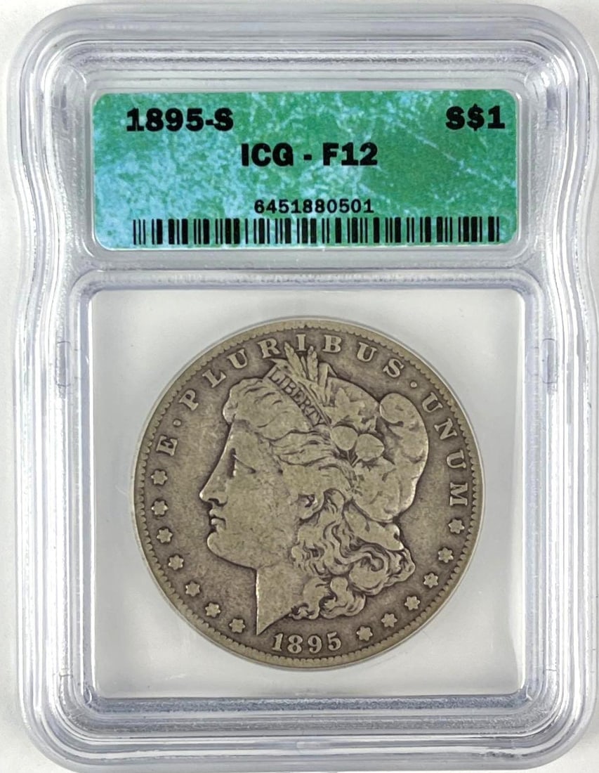 1895 S US Morgan Silver Dollar ICG F12: 1895 S US Morgan Silver Dollar ICG F12