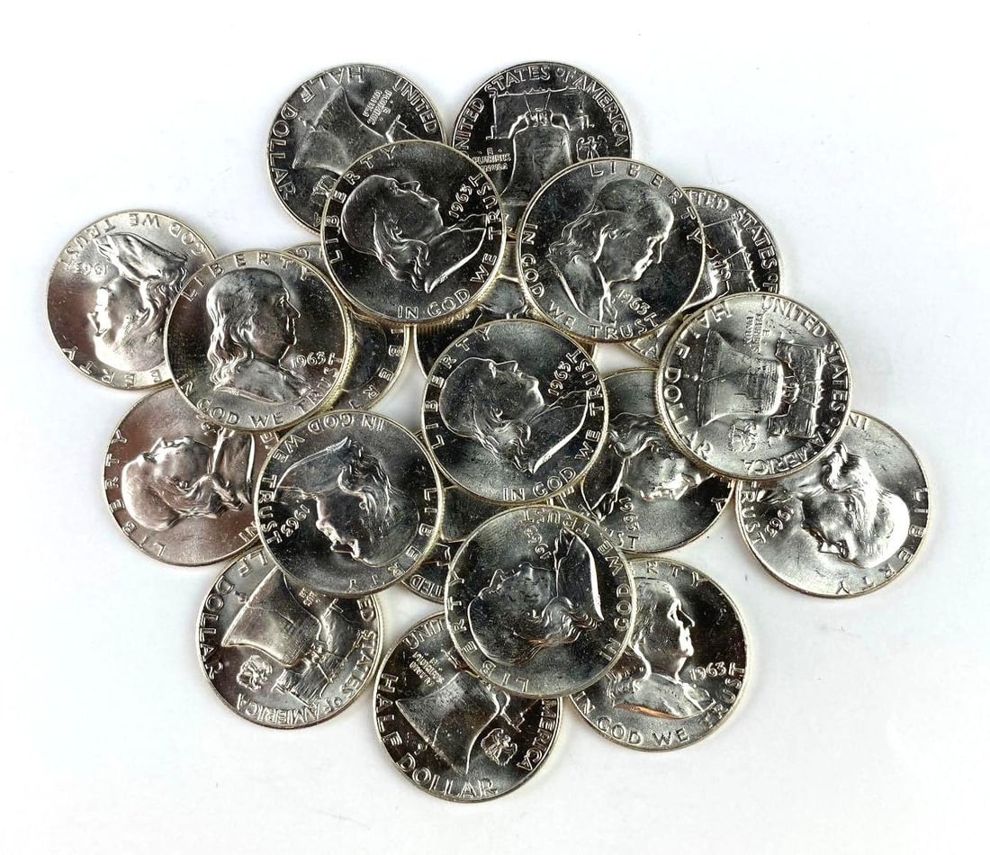 Group of 20 BU 1963 US Franklin Silver Half Dollars (1 of 1)