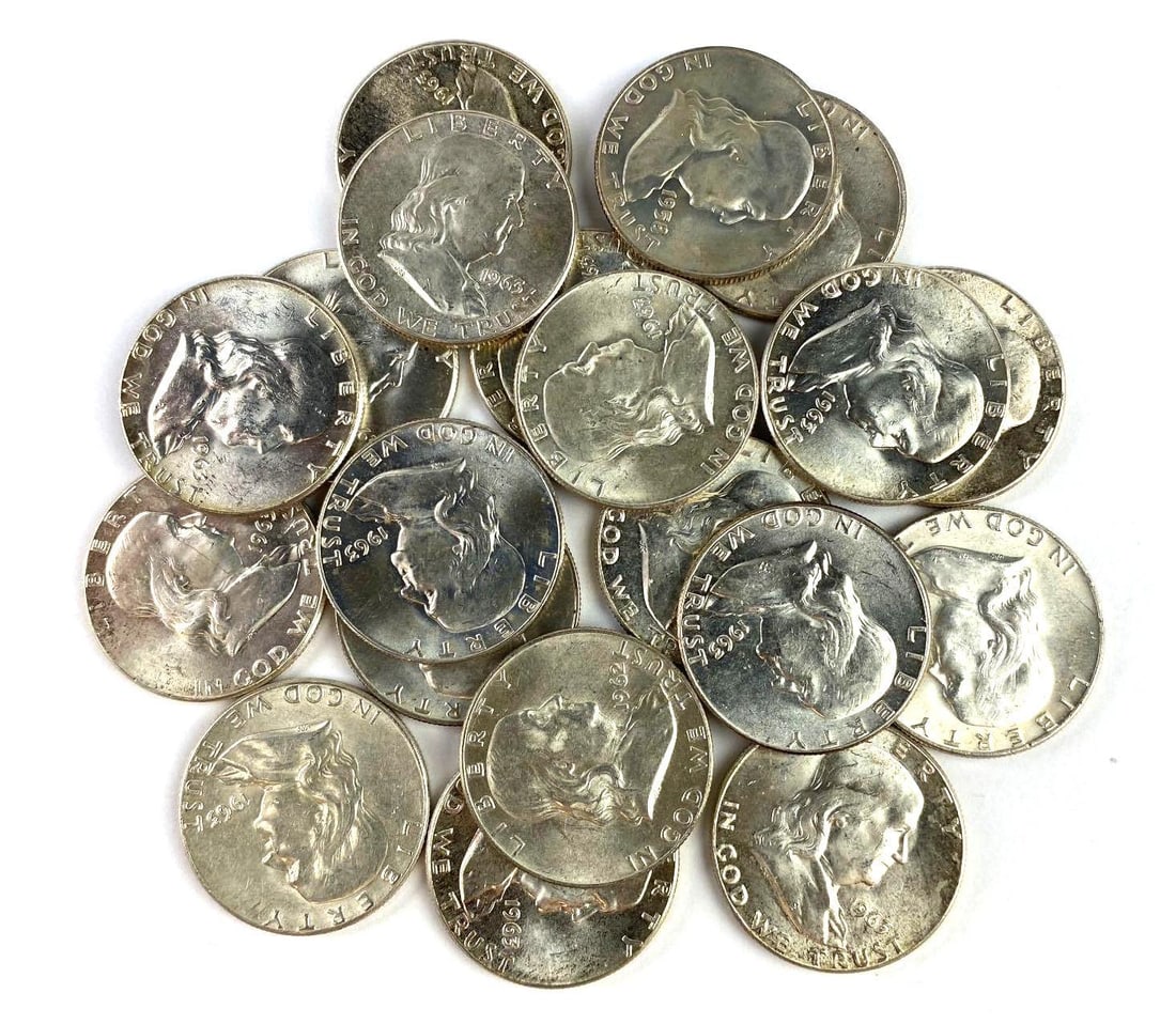 Group of 20 BU 1963 US Franklin Silver Half Dollars (1 of 1)