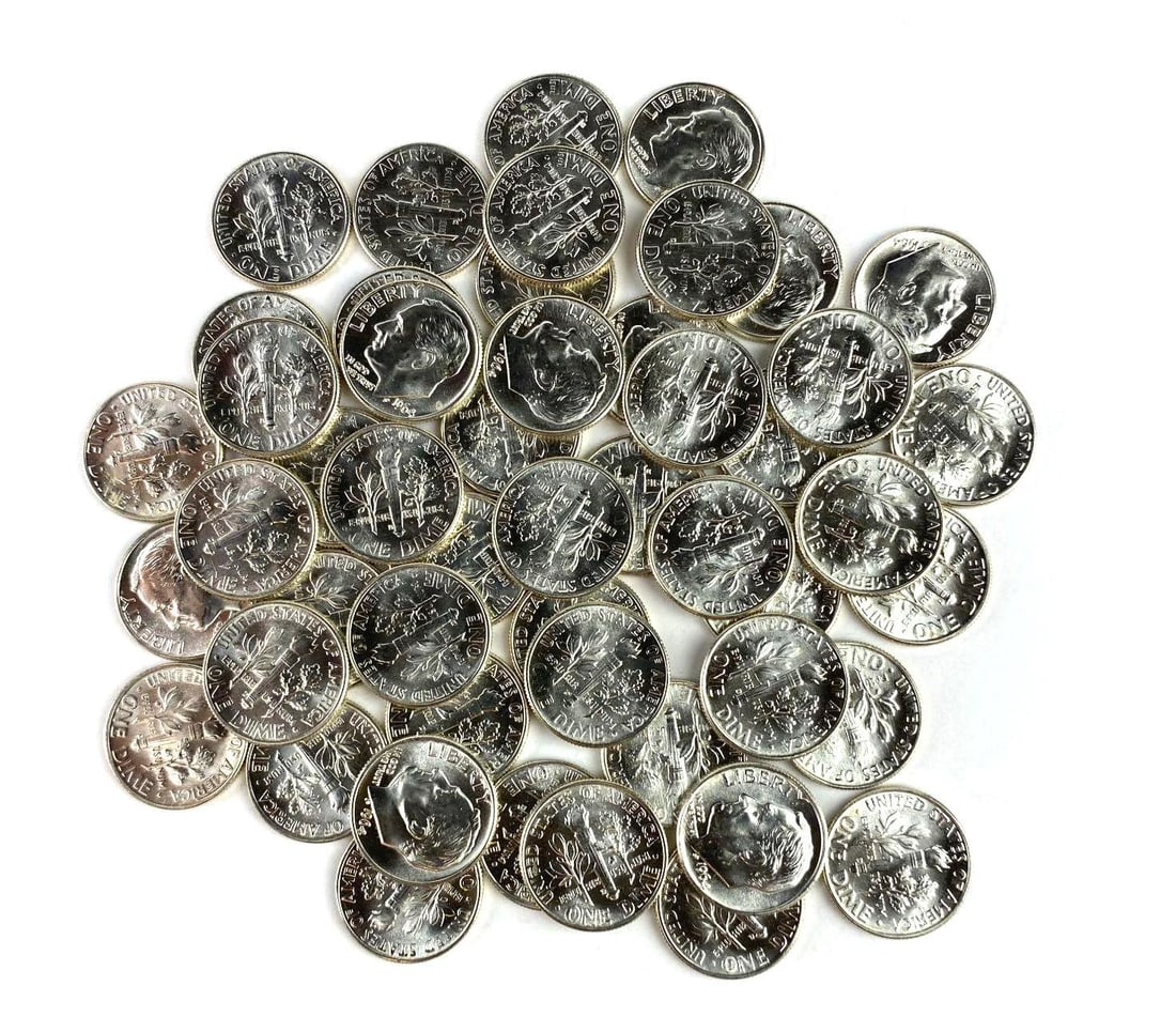 Group of 50 BU 1964 US Roosevelt Silver Dimes (1 of 1)
