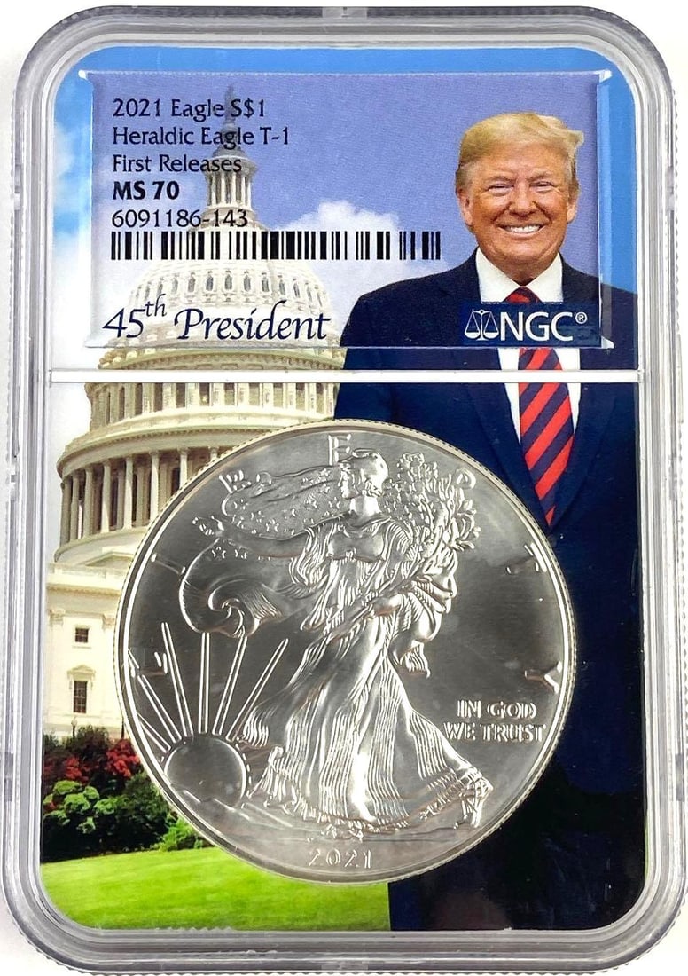 2021 US 1 Oz American Silver Eagle NGC MS70 DONALD TRUMP (1 of 2)