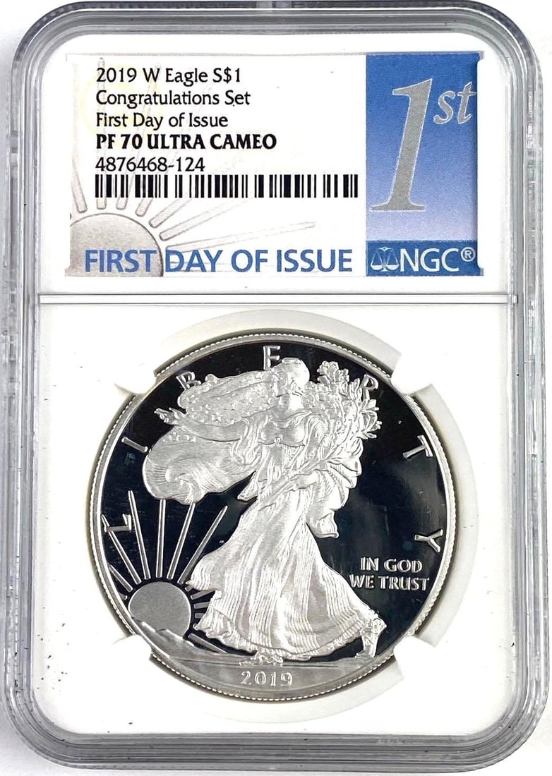 2019 W PROOF US 1 Oz American Silver Eagle NGC PF70 Ultra CAMEO: Congratulations SetFirst Day of Issue