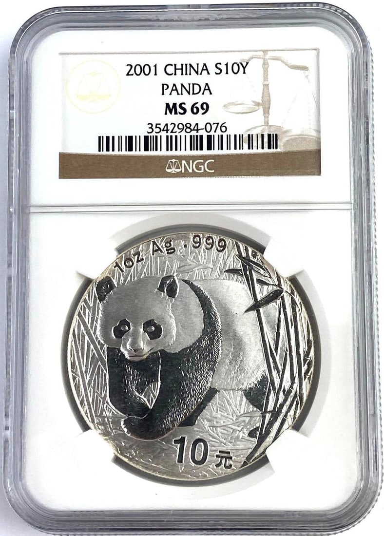 2001 Chinese 10Y 1 Oz .999 Silver Panda NGC MS69 (1 of 2)