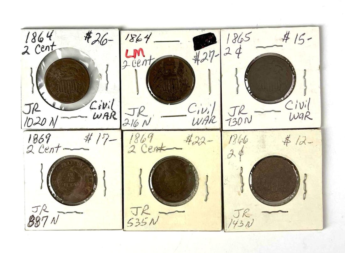 Group of 6 US Two Cent Pieces (1 of 2)