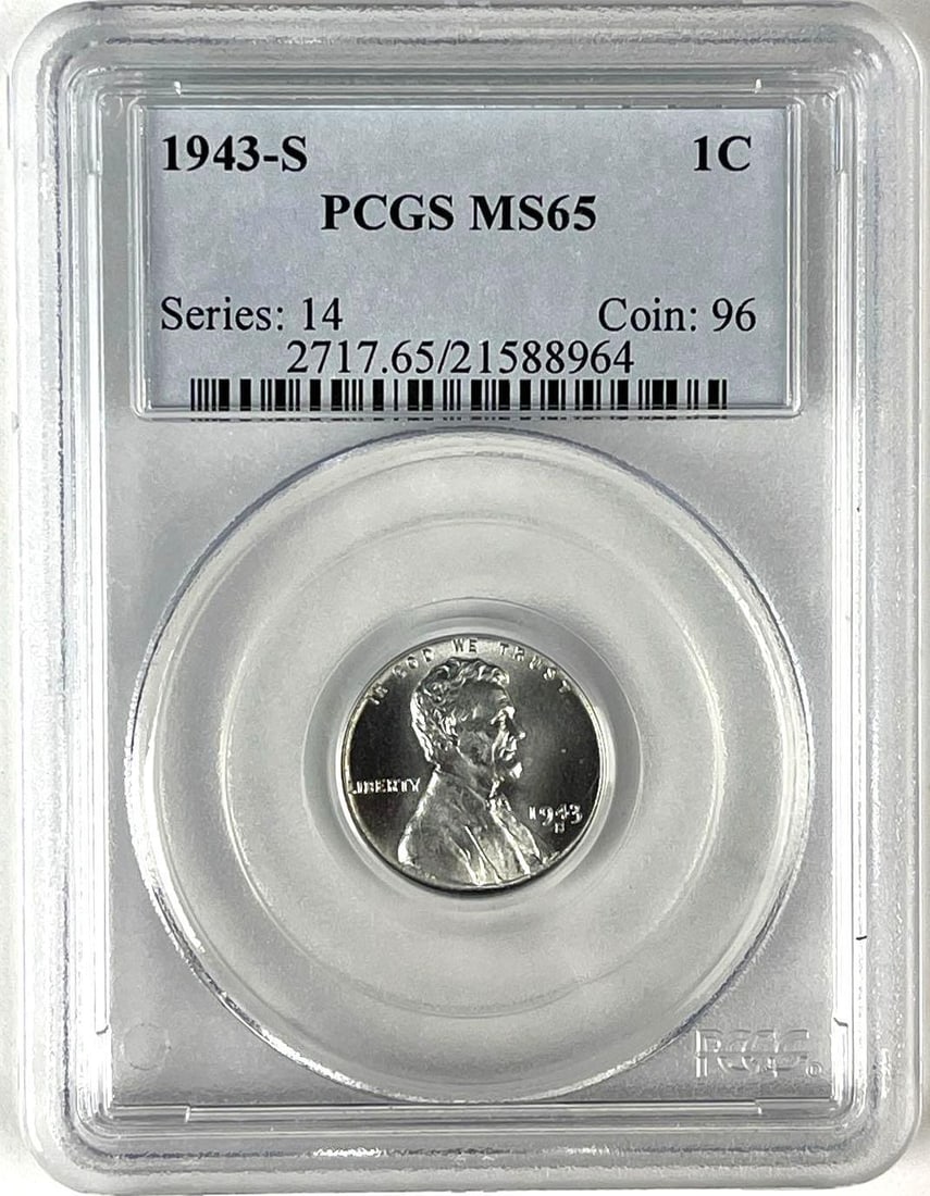 1943 S US Lincoln Head Steel Cent PCGS MS65 (1 of 2)