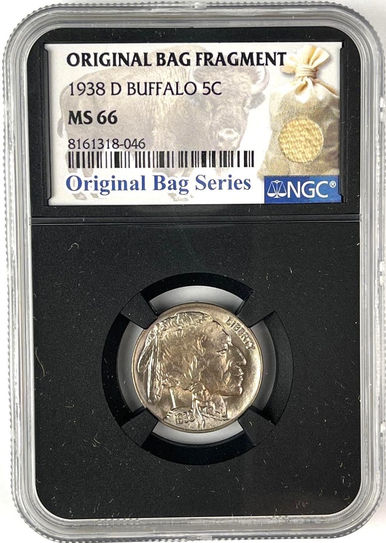 1938 D US Buffalo Nickel NGC MS 66 Original Bag Series: Original Bag Series, Original Bag Fragment.