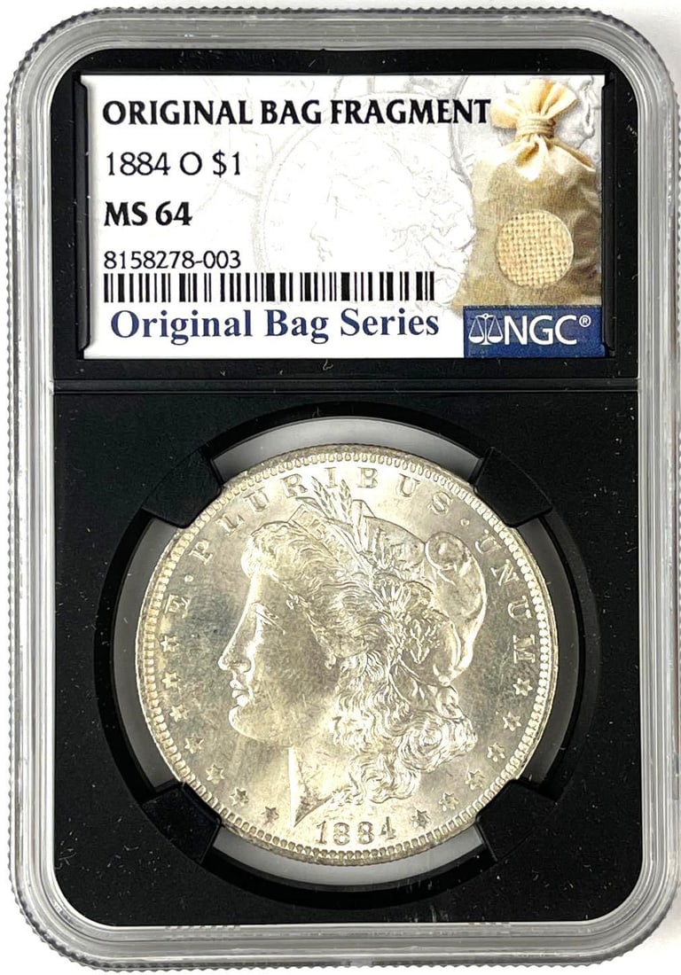 1884 O US Morgan Silver Dollar NGC MS 64 Original Bag Series: Original Bag Series, Original Bag Fragment.